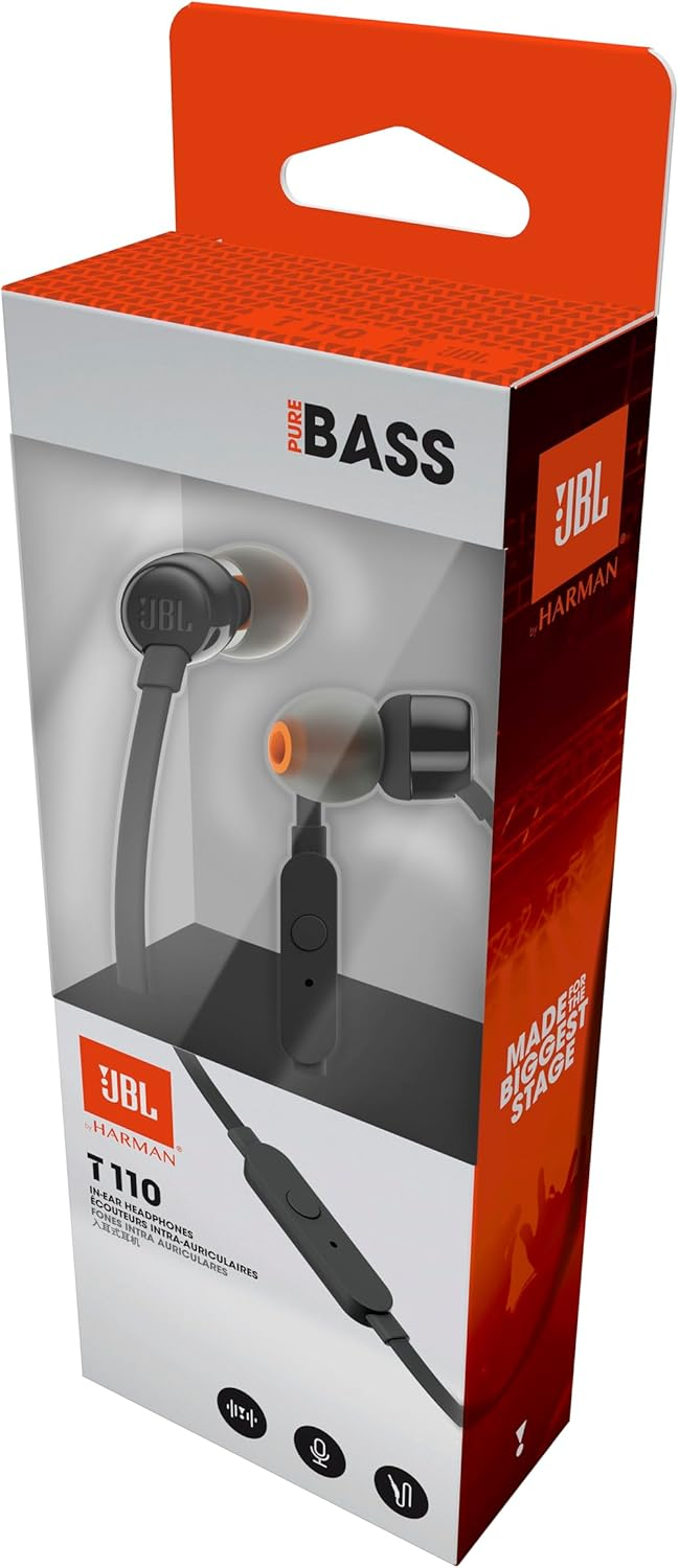 JBL TUNE 110 Wired Earbuds - Black / White JBL TUNE 110 Wired Earbuds - Black / White